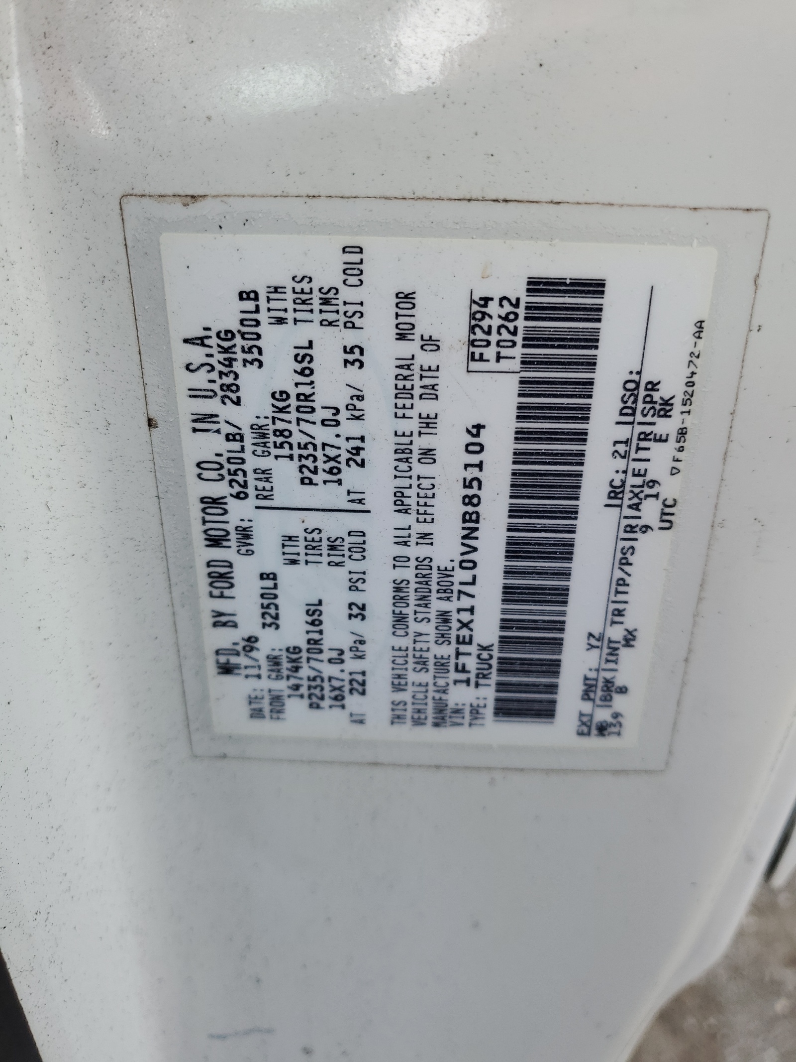 1FTEX17L0VNB85104 1997 Ford F150