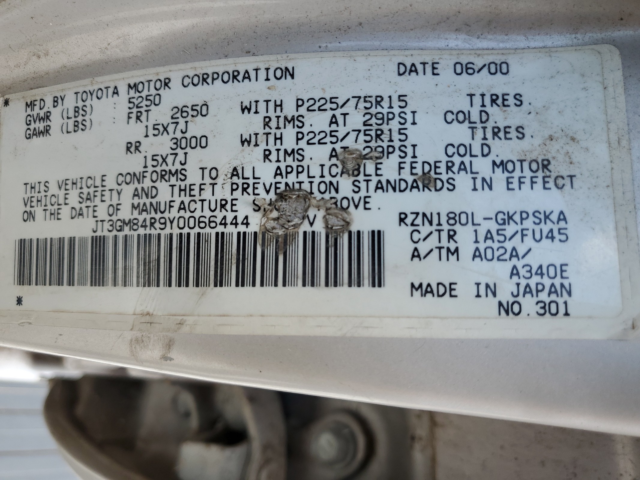 JT3GM84R9Y0066444 2000 Toyota 4Runner