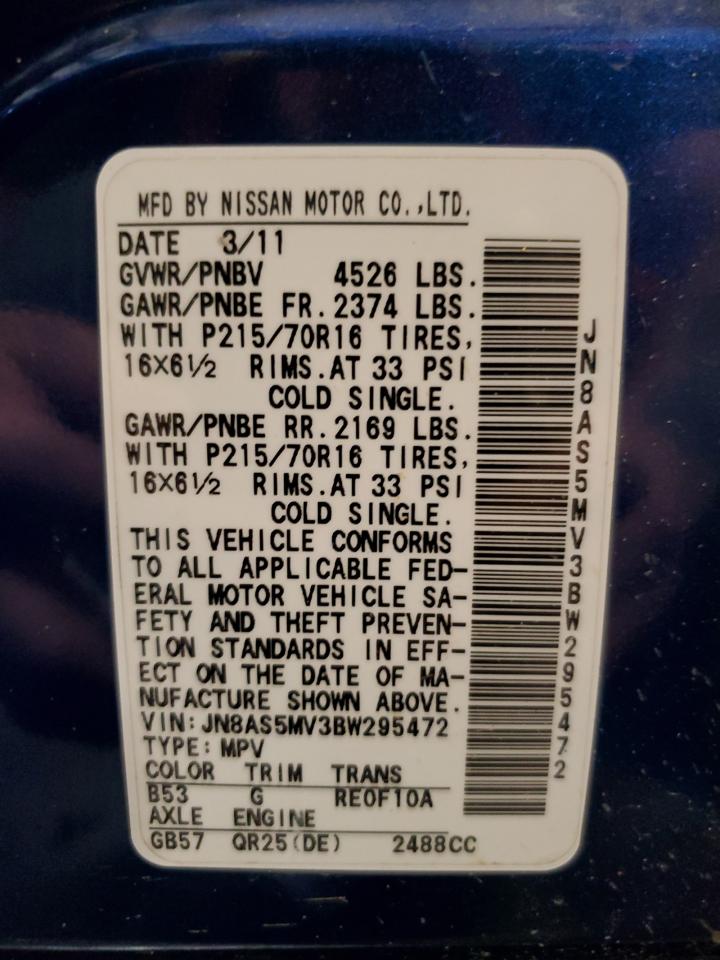 2011 Nissan Rogue S VIN: JN8AS5MV3BW295472 Lot: 67376024