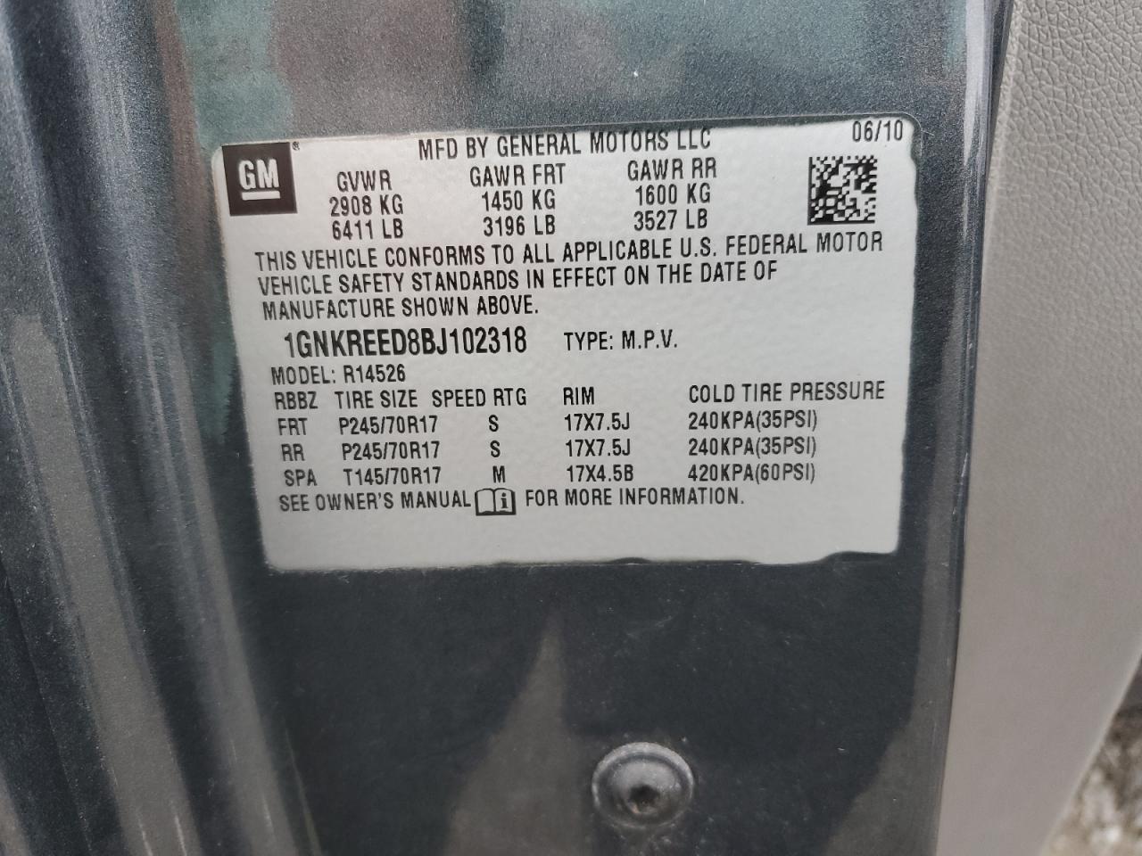 2011 Chevrolet Traverse Ls VIN: 1GNKREED8BJ102318 Lot: 80474765