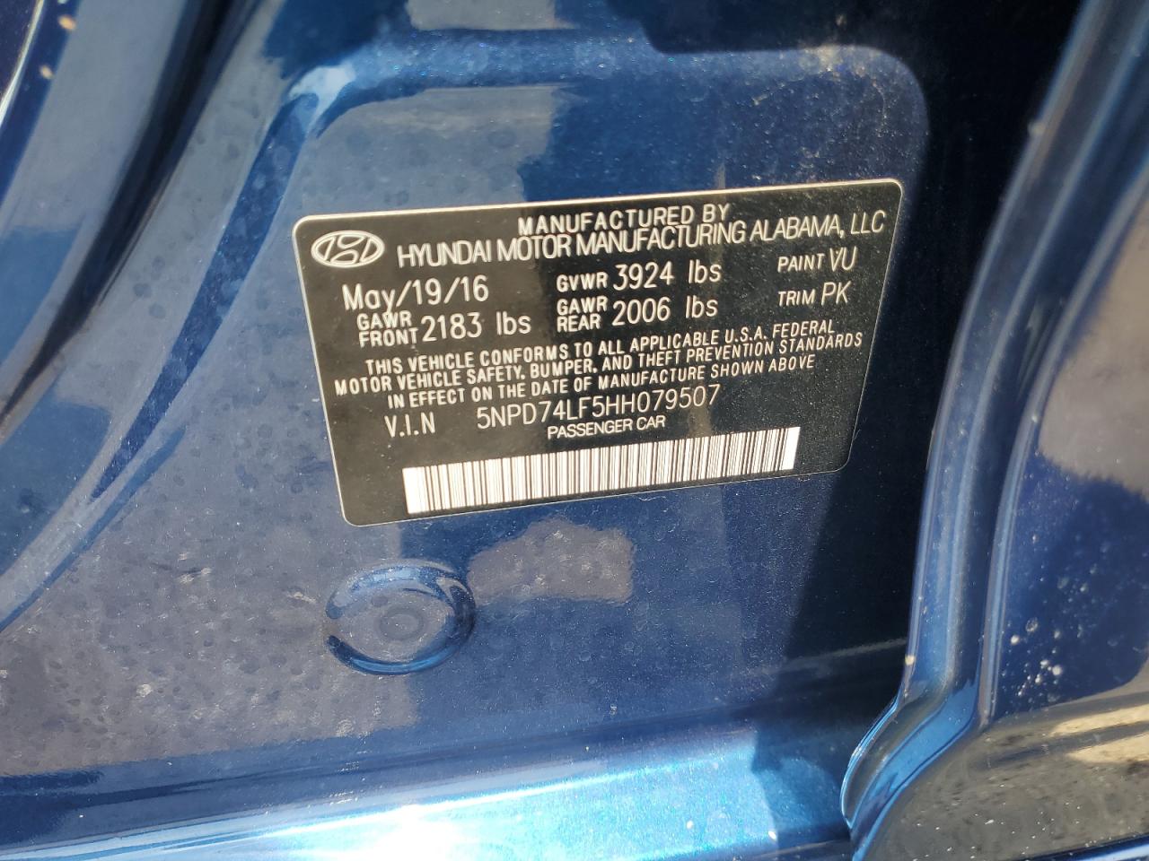 2017 Hyundai Elantra Se VIN: 5NPD74LF5HH079507 Lot: 66591104