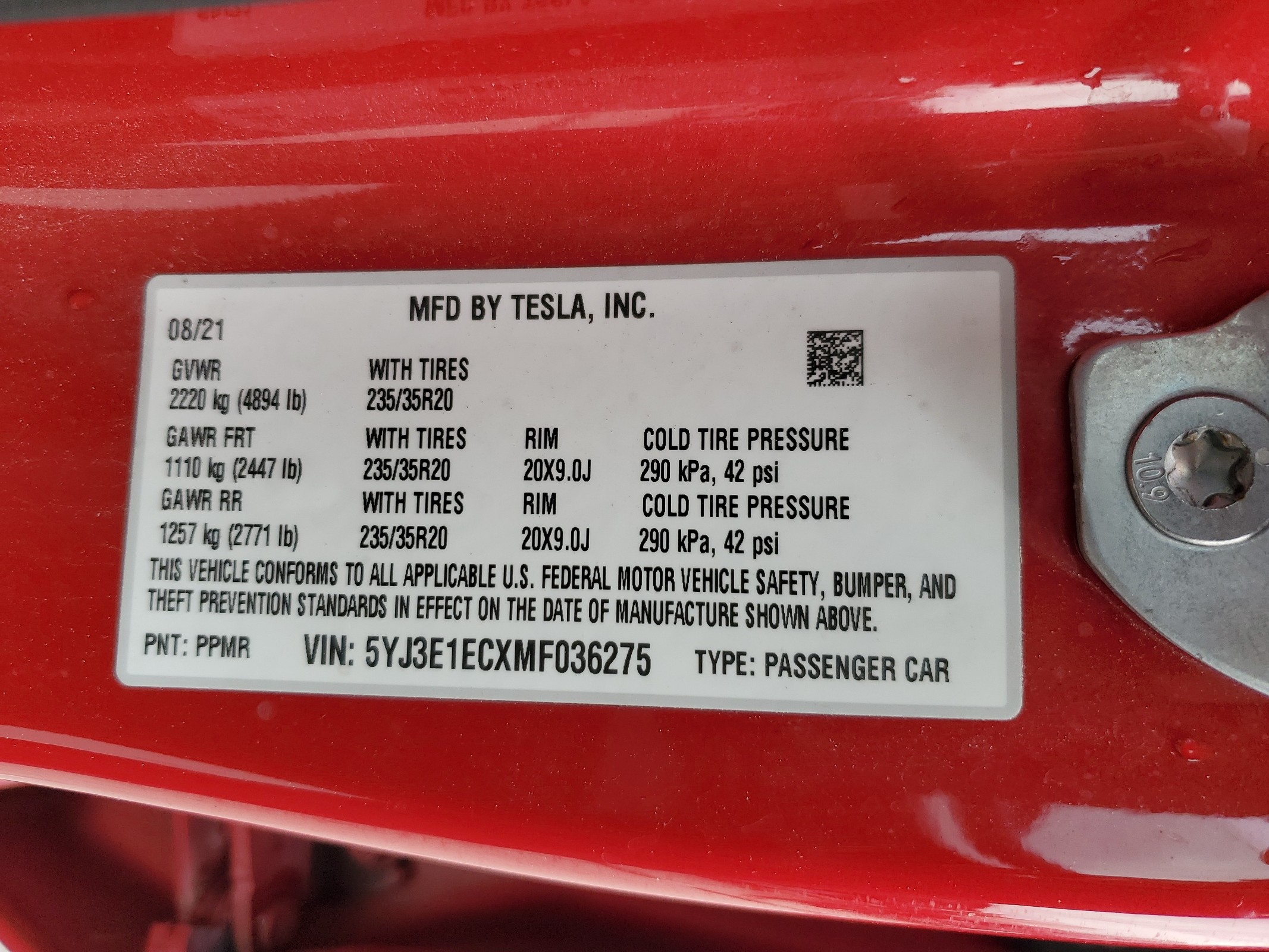 5YJ3E1ECXMF036275 2021 Tesla Model 3