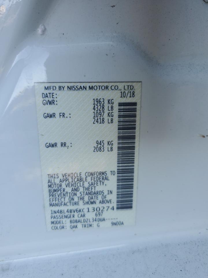 1N4BL4BV6KC130274 2019 Nissan Altima S