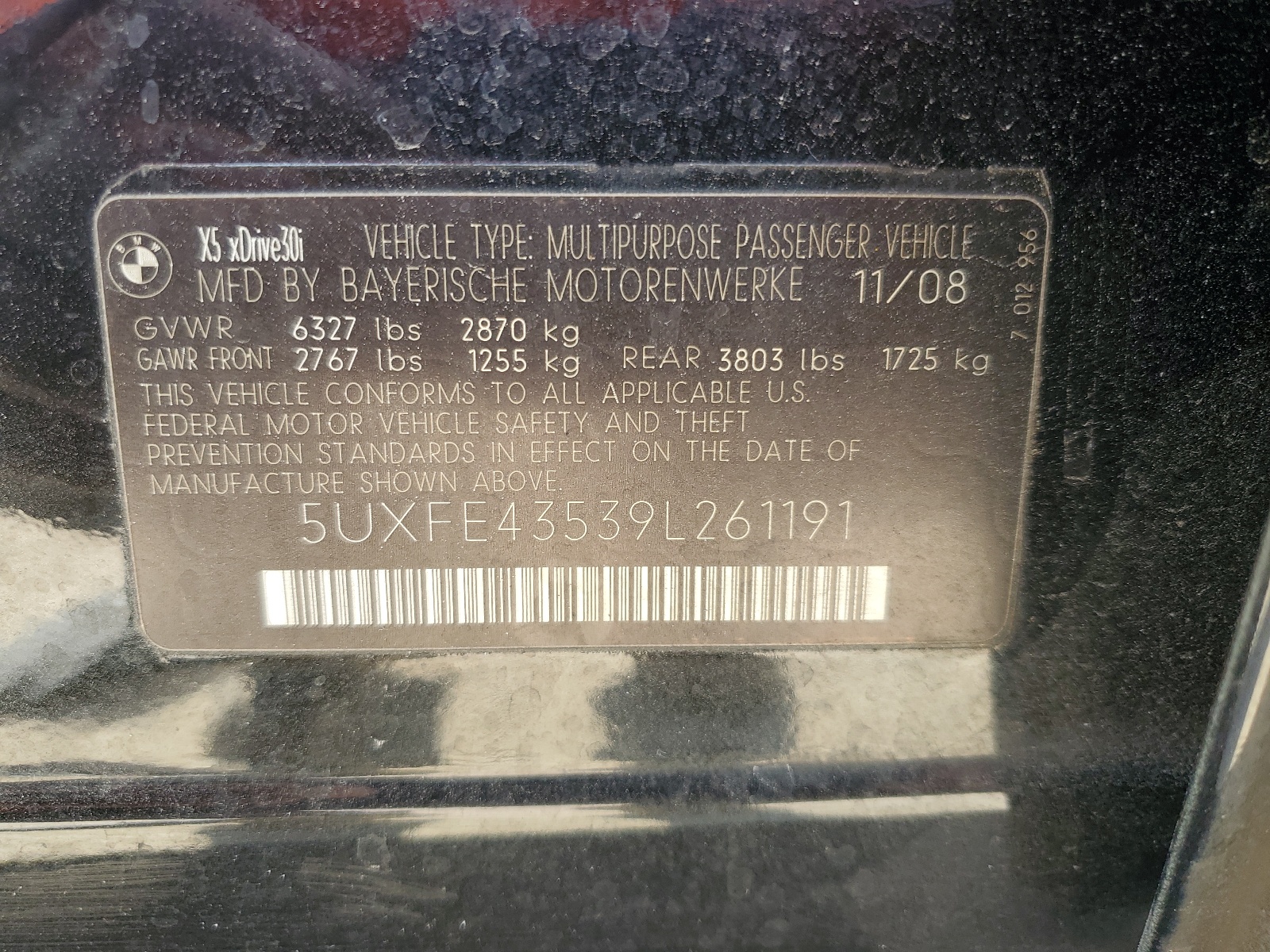 5UXFE43539L261191 2009 BMW X5 xDrive30I