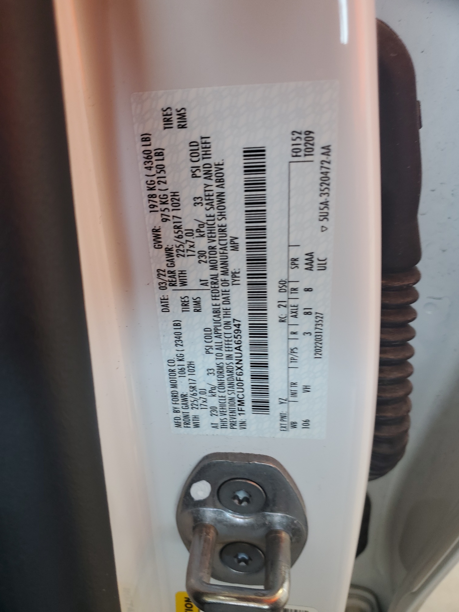 1FMCU0F6XNUA65947 2022 Ford Escape S