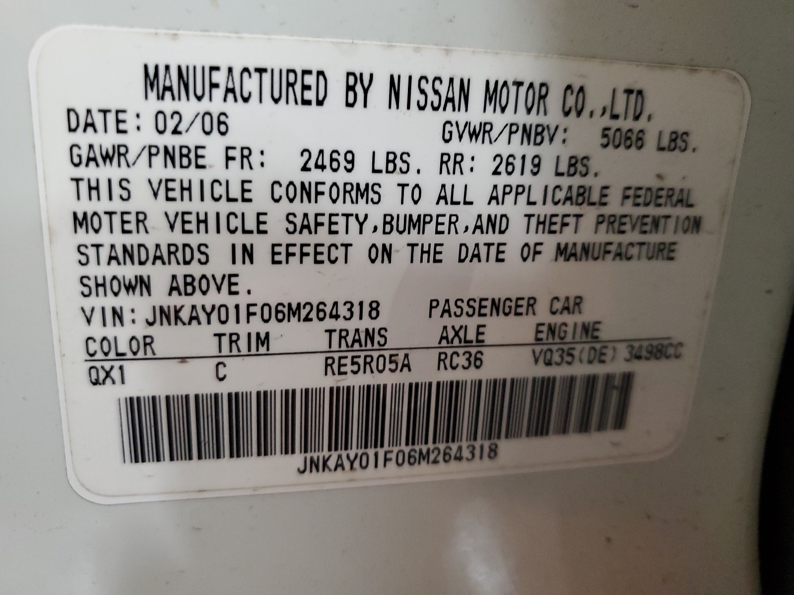 JNKAY01F06M264318 2006 Infiniti M35 Base