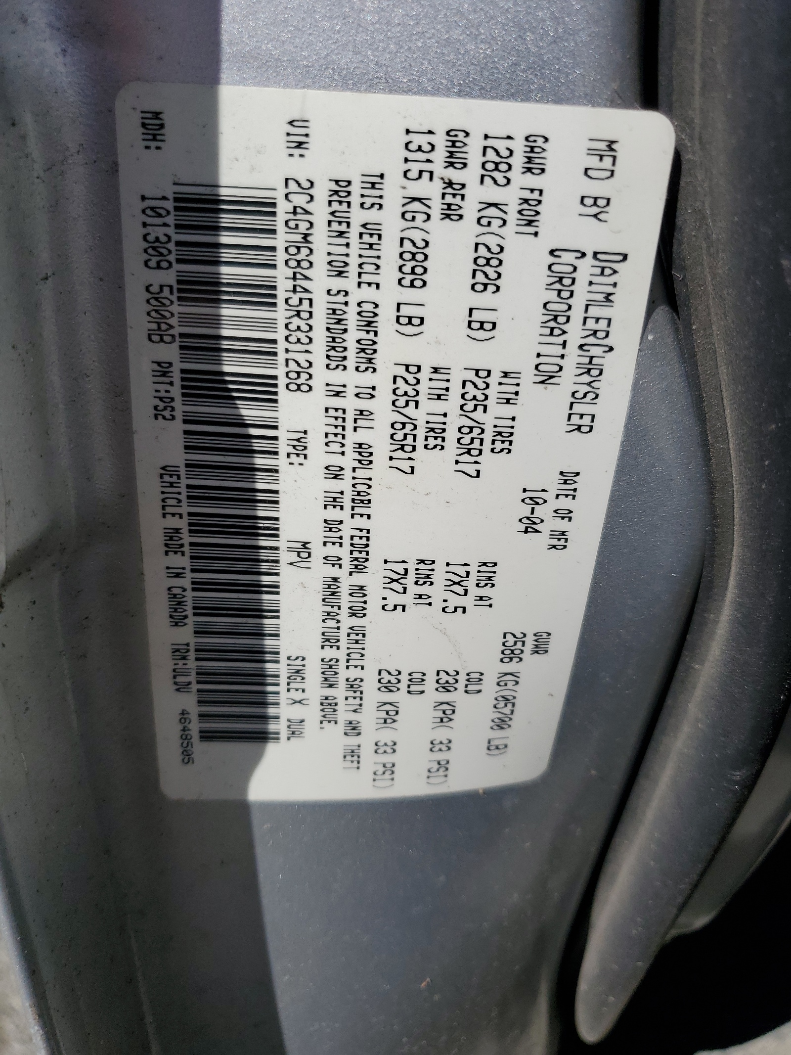 2C4GM68445R331268 2005 Chrysler Pacifica Touring