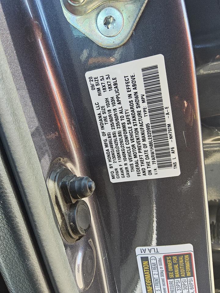 2020 Honda Cr-V Exl VIN: 7FARW1H86LE020995 Lot: 66689054