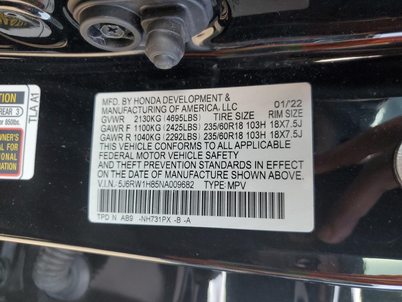 2022 Honda Cr-V Exl VIN: 5J6RW1H85NA009682 Lot: 65343834