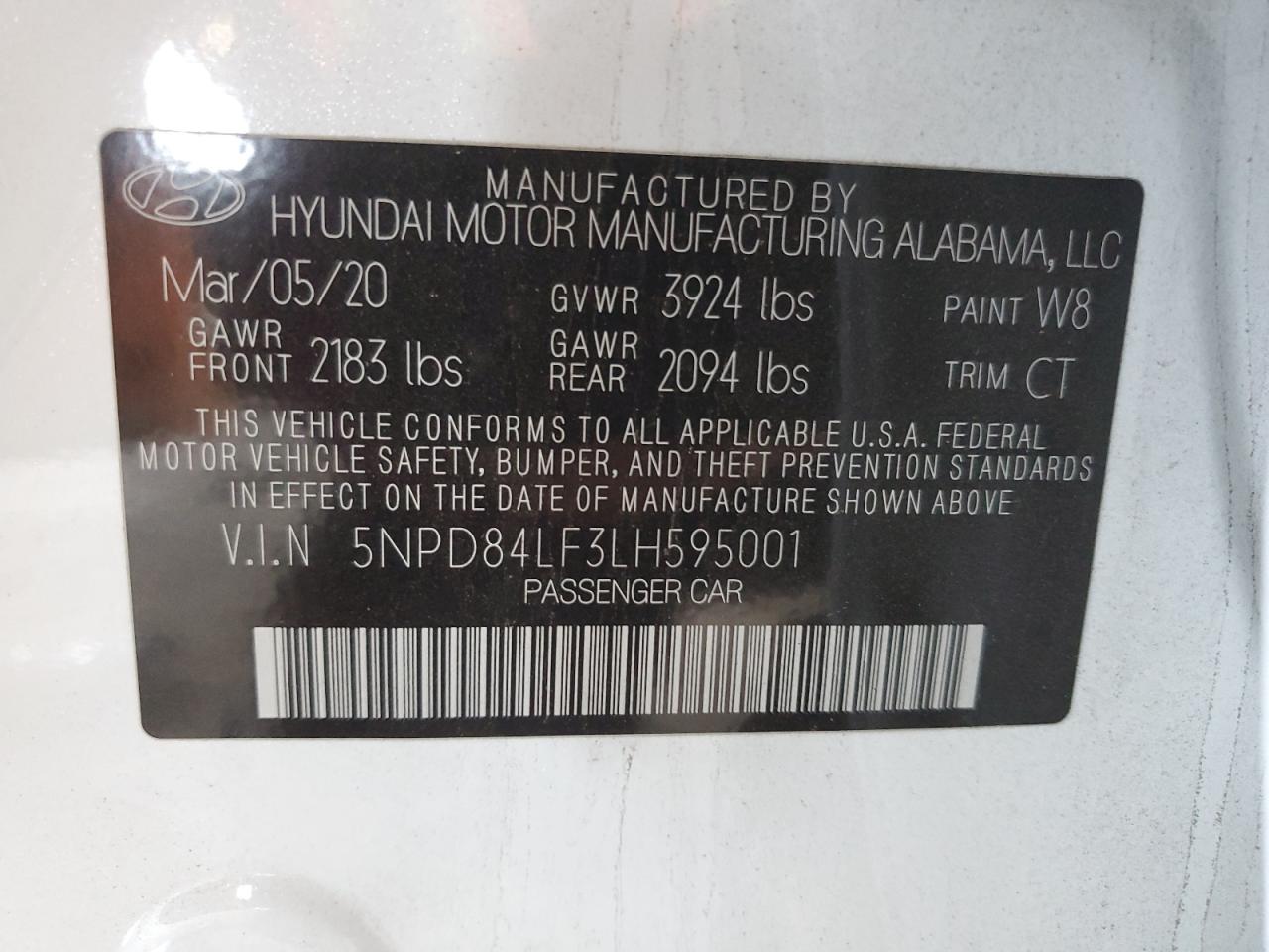 2020 Hyundai Elantra Sel VIN: 5NPD84LF3LH595001 Lot: 67496314