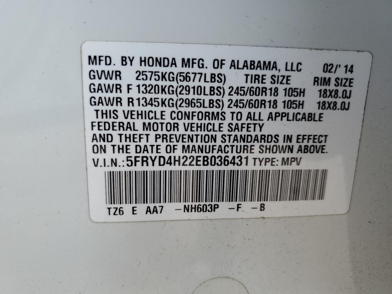 5FRYD4H22EB036431 2014 Acura Mdx