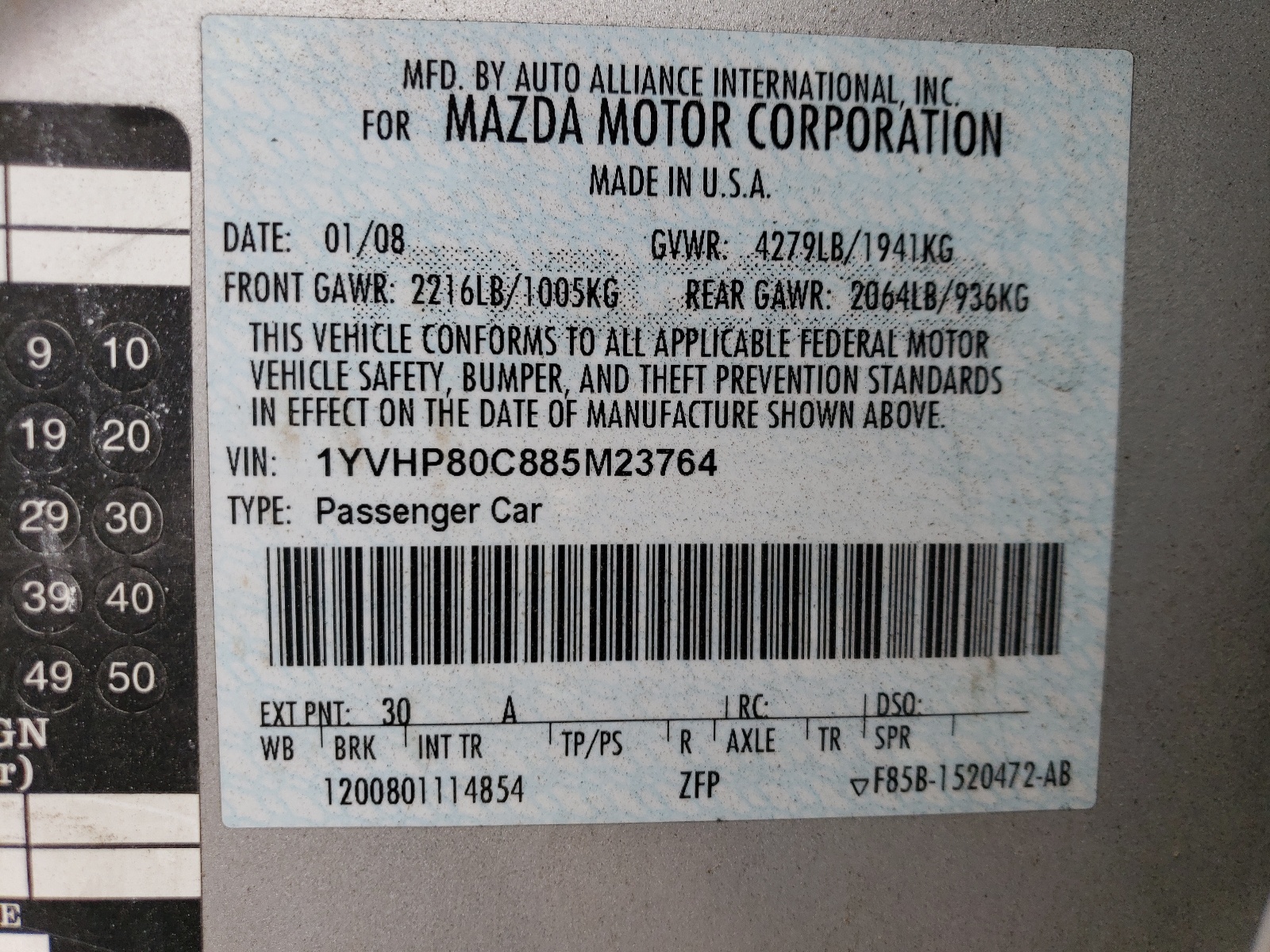 1YVHP80C885M23764 2008 Mazda 6 I