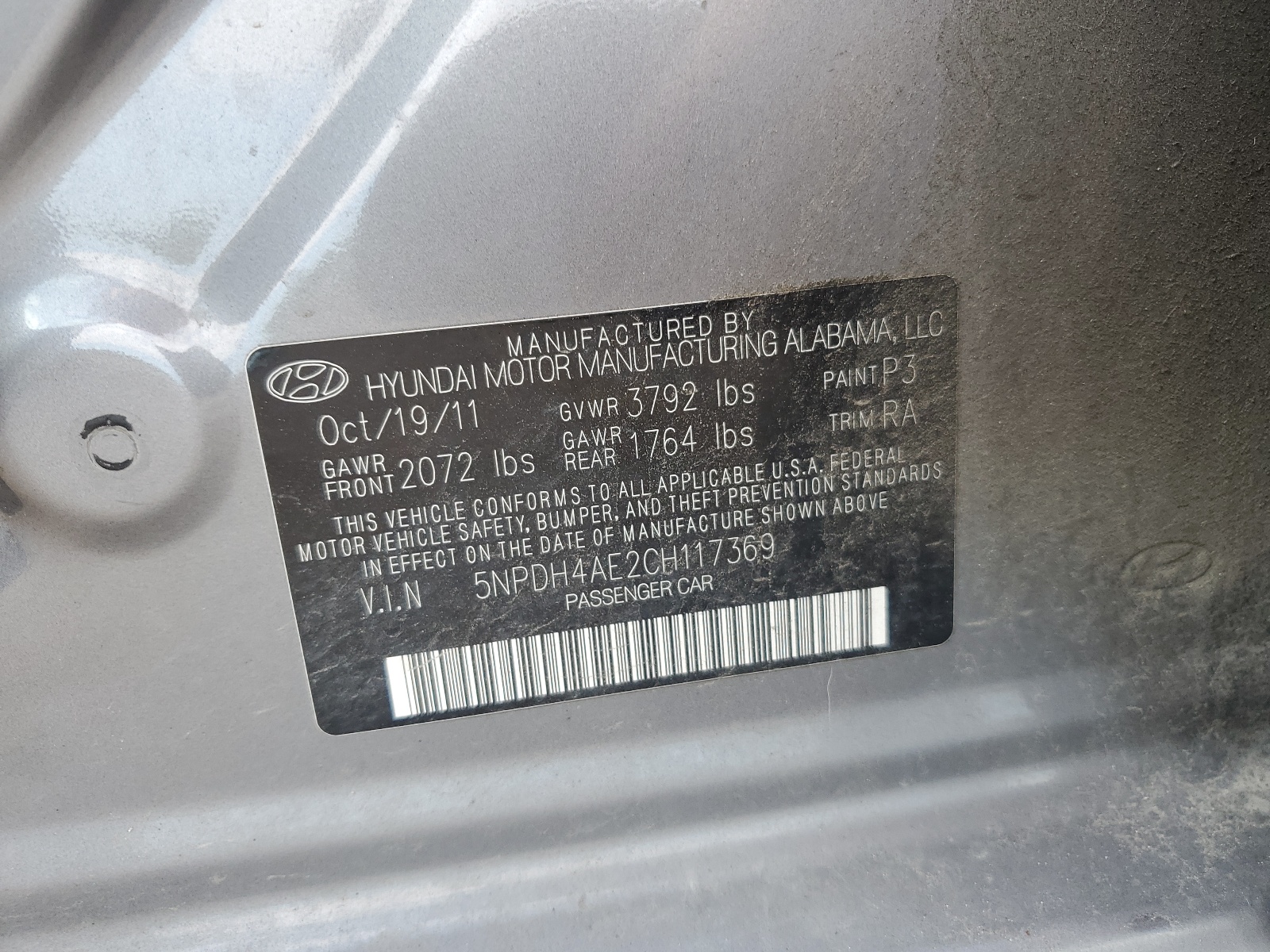 5NPDH4AE2CH117369 2012 Hyundai Elantra Gls