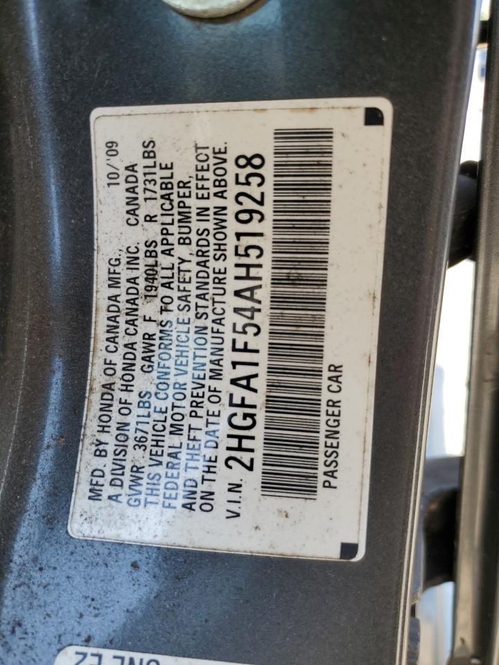 2010 Honda Civic Lx VIN: 2HGFA1F54AH519258 Lot: 66389384