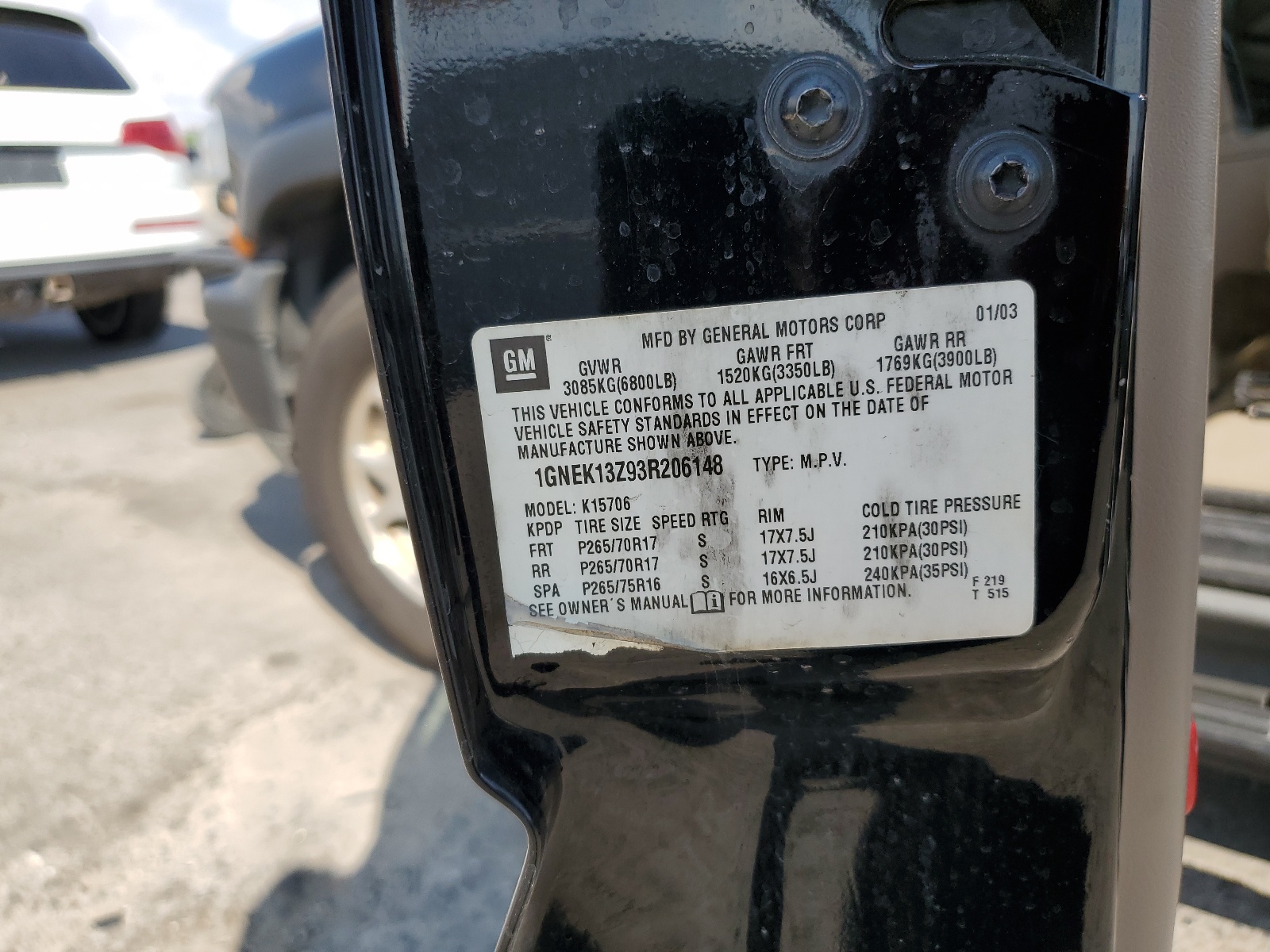 1GNEK13Z93R206148 2003 Chevrolet Tahoe K1500