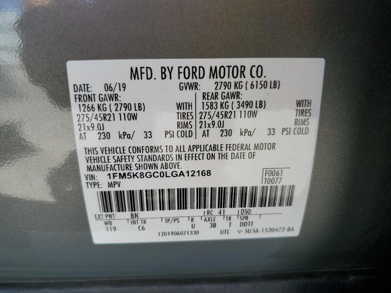 1FM5K8GC0LGA12168 2020 FORD EXPLORER - Image 13