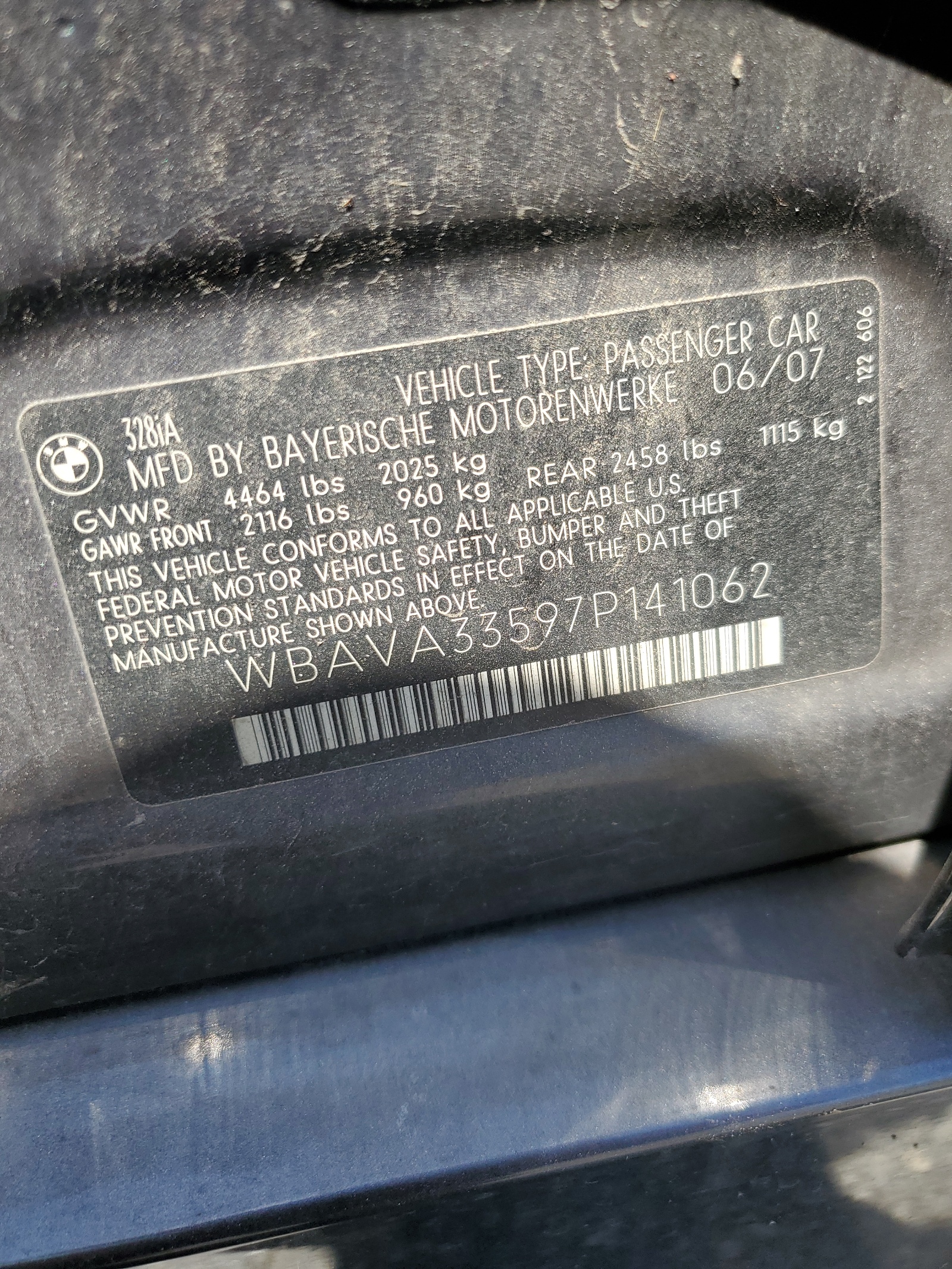 WBAVA33597P141062 2007 BMW 328 I