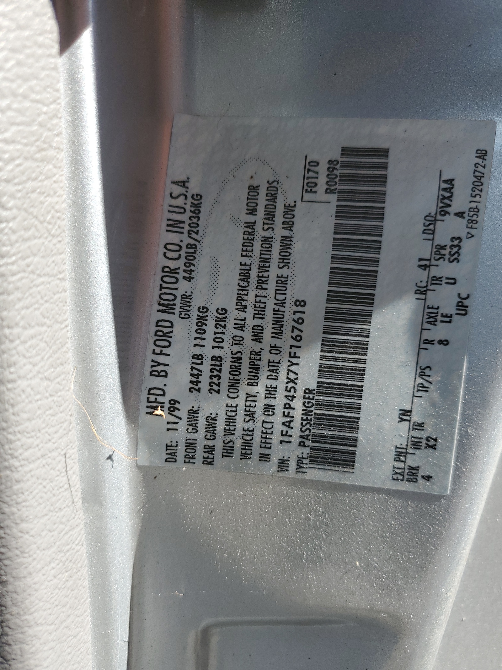 1FAFP45X7YF167618 2000 Ford Mustang Gt