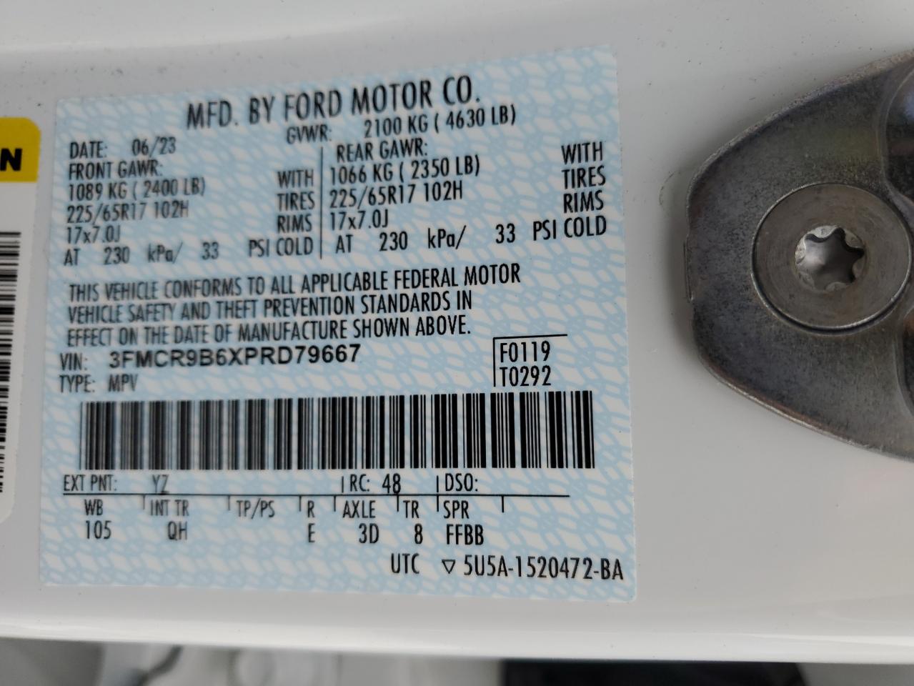 2023 Ford Bronco Sport Big Bend VIN: 3FMCR9B6XPRD79667 Lot: 67362014