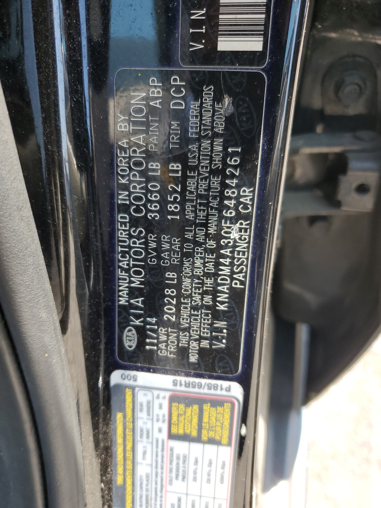 2015 Kia Rio Lx vin: KNADM4A30F6484261