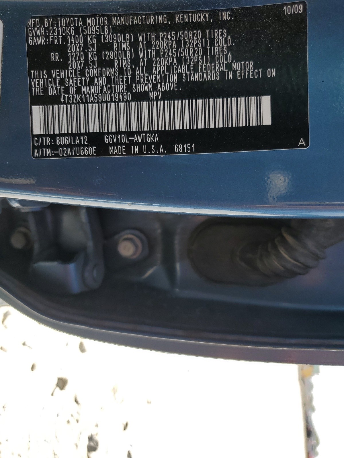 4T3ZK11A59U019490 2009 Toyota Venza