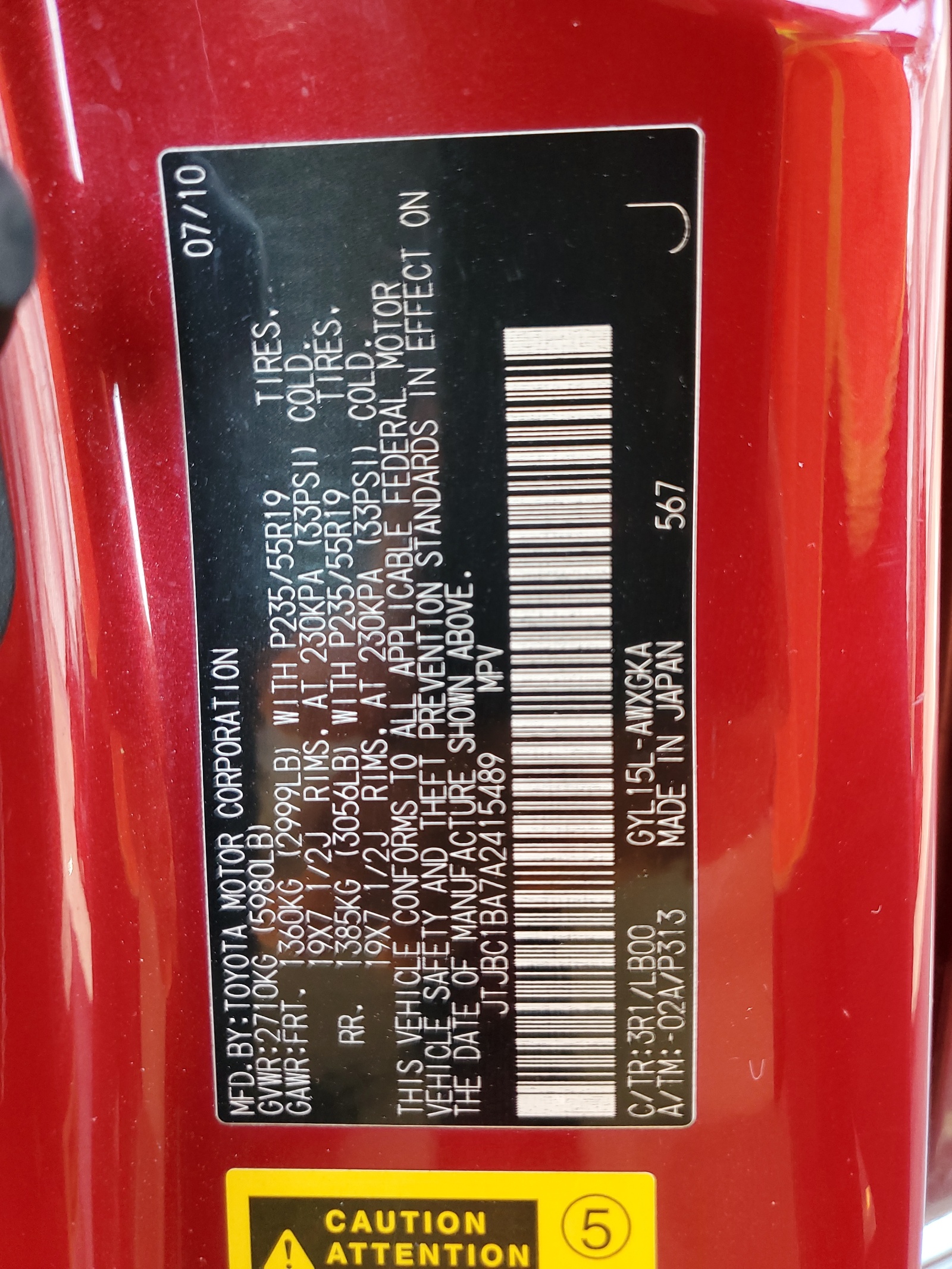 JTJBC1BA7A2415489 2010 Lexus Rx 450H