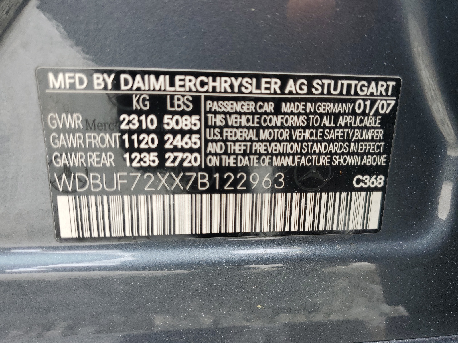 WDBUF72XX7B122963 2007 Mercedes-Benz E 550