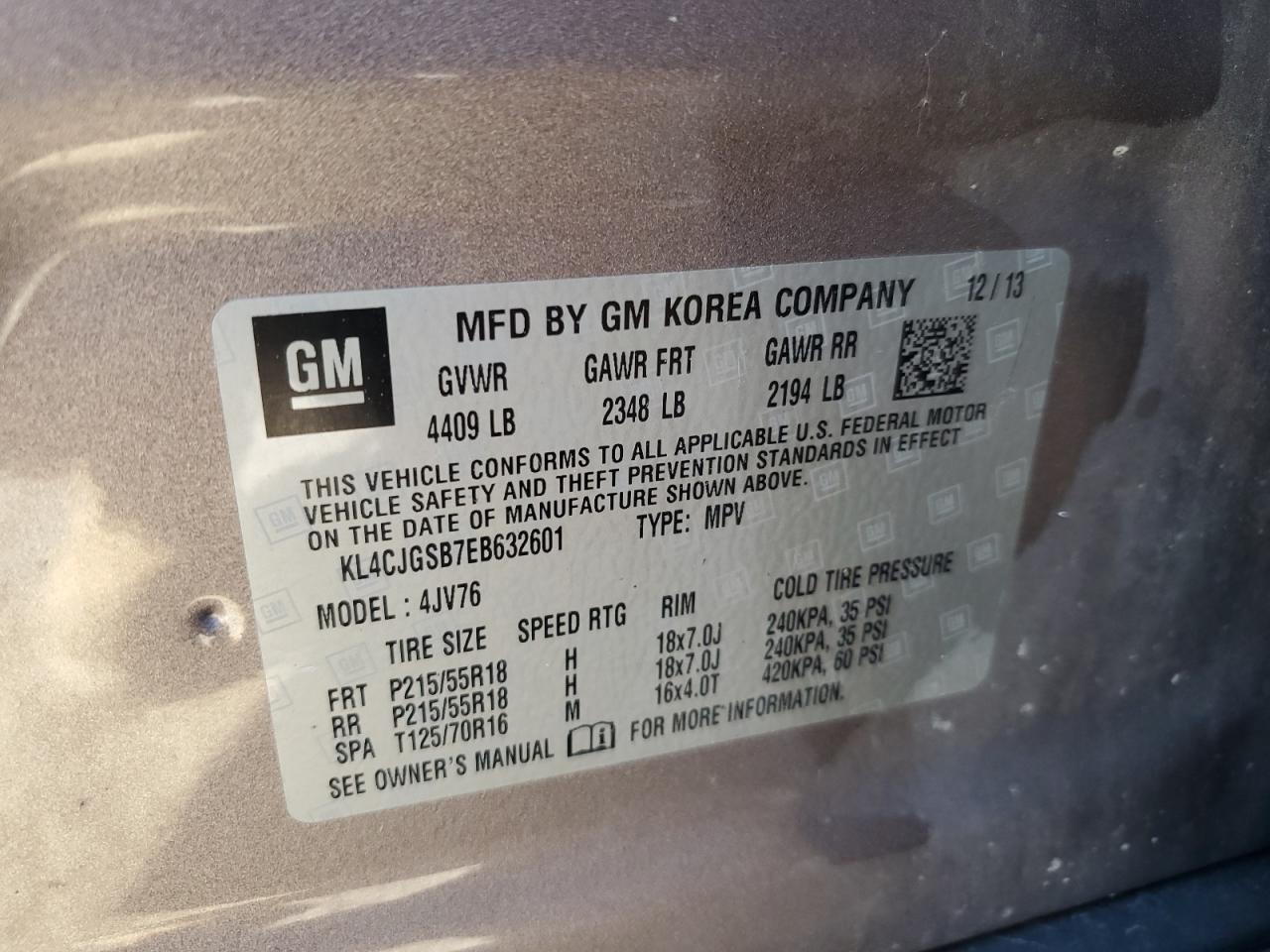 2014 Buick Encore VIN: KL4CJGSB7EB632601 Lot: 66438264