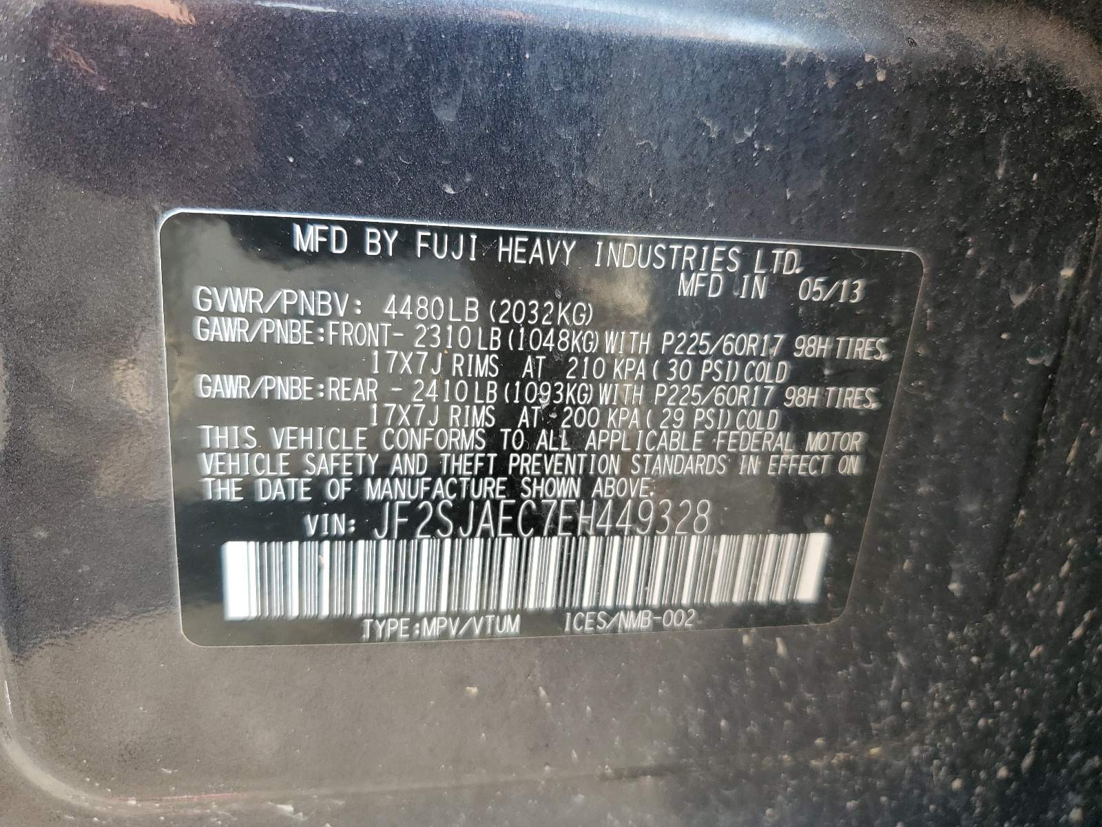 JF2SJAEC7EH449328 2014 Subaru Forester 2.5I Premium