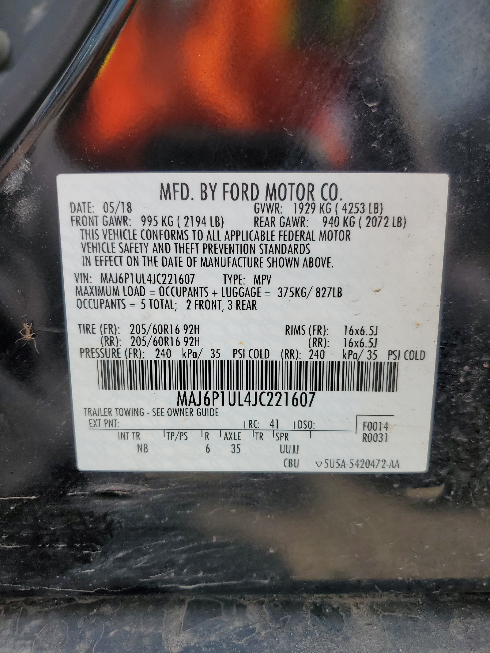 MAJ6P1UL4JC221607 2018 Ford Ecosport Se