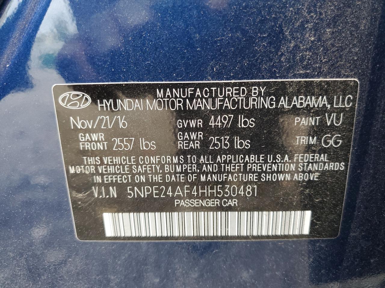 5NPE24AF4HH530481 2017 Hyundai Sonata Se