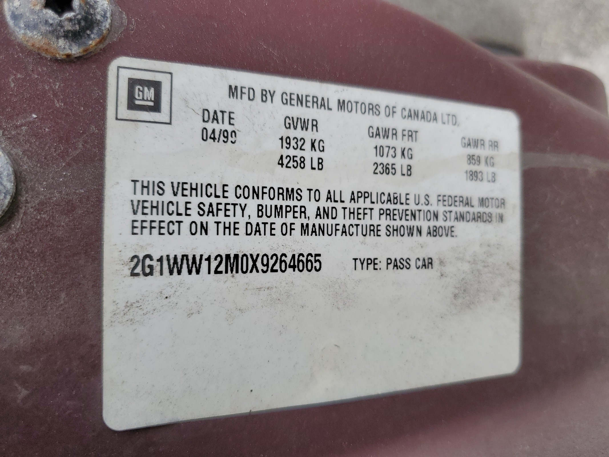 2G1WW12M0X9264665 1999 Chevrolet Monte Carlo Ls