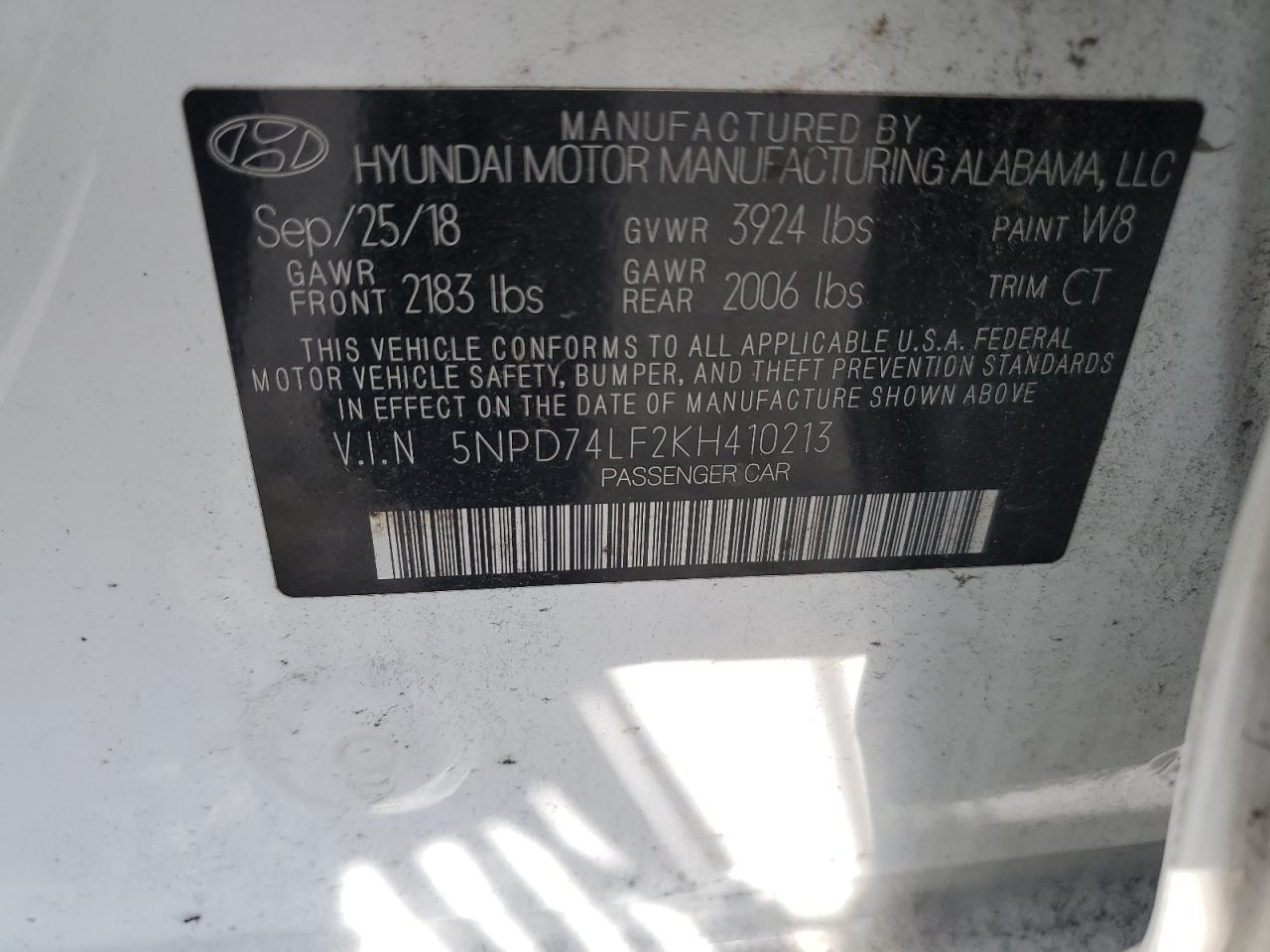 5NPD74LF2KH410213 2019 Hyundai Elantra Se