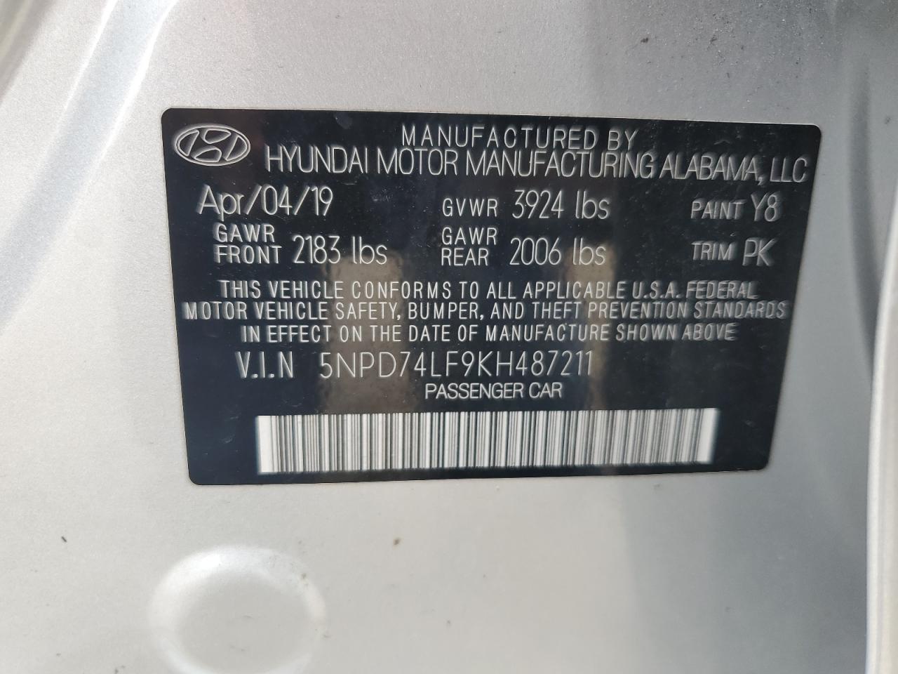 5NPD74LF9KH487211 2019 HYUNDAI ELANTRA - Image 13