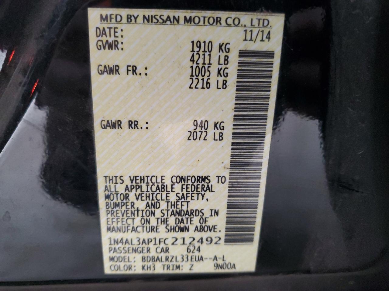 1N4AL3AP1FC212492 2015 Nissan Altima 2.5