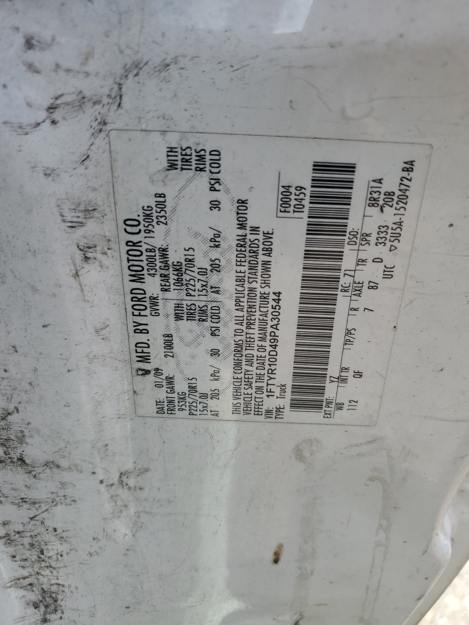 1FTYR10D49PA30544 2009 Ford Ranger