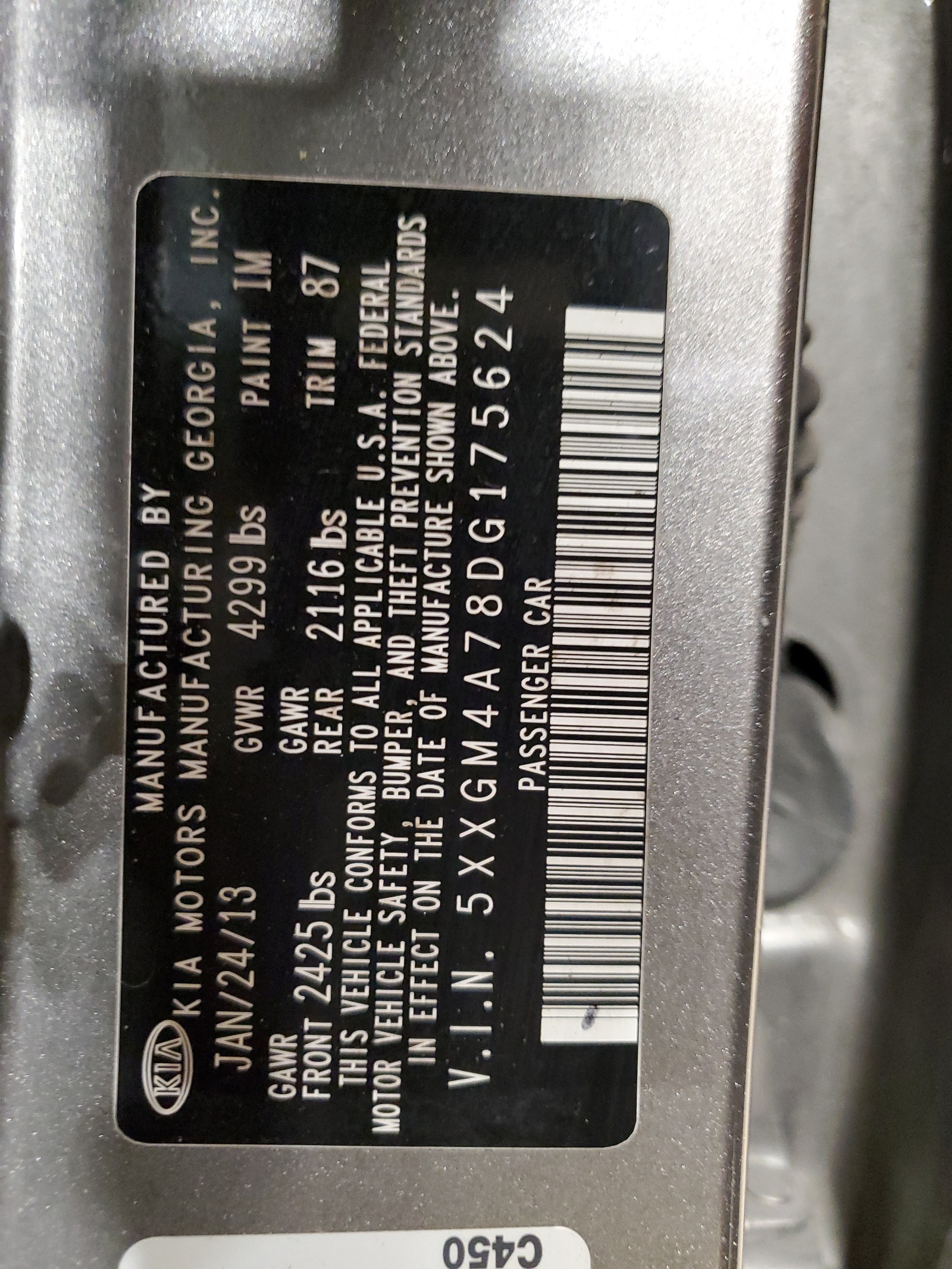 5XXGM4A78DG175624 2013 Kia Optima Lx