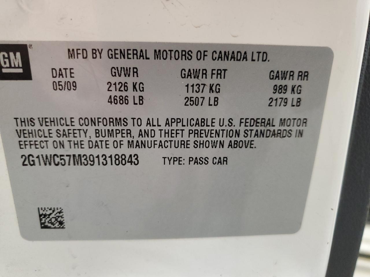 2009 Chevrolet Impala 2Lt VIN: 2G1WC57M391318843 Lot: 65591474