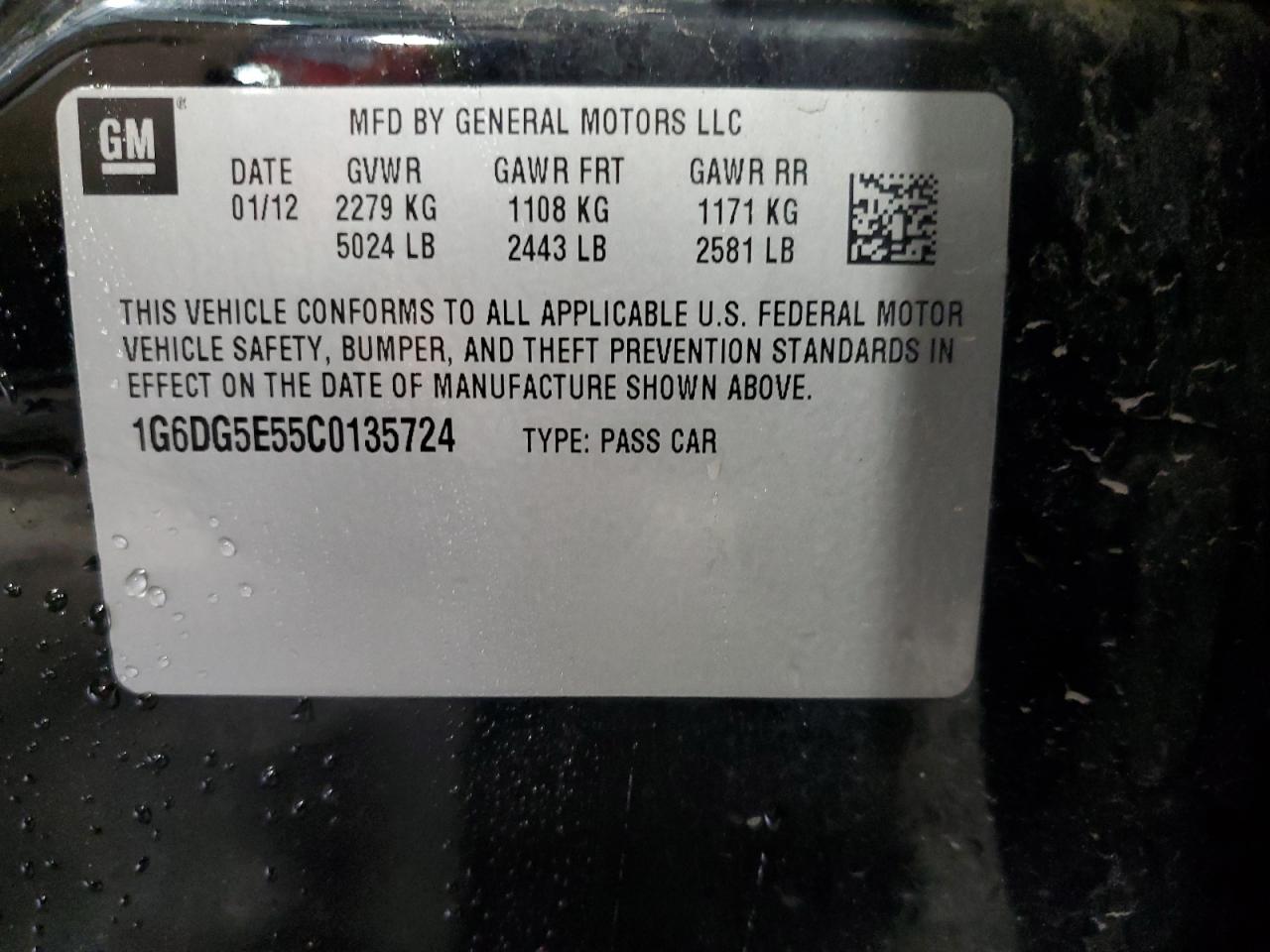 2012 Cadillac Cts Luxury Collection VIN: 1G6DG5E55C0135724 Lot: 68889344