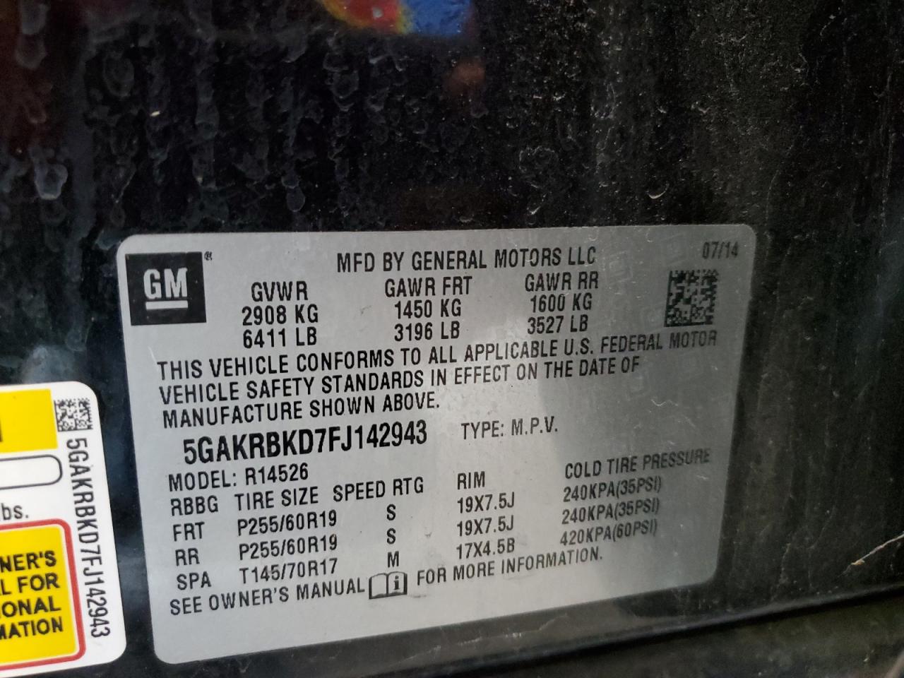 5GAKRBKD7FJ142943 2015 Buick Enclave