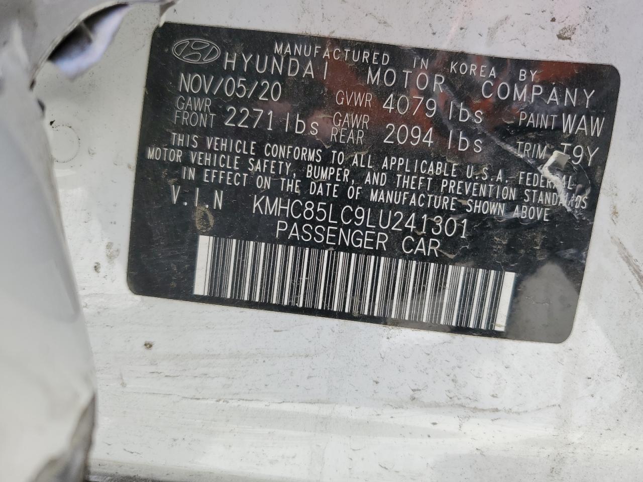 KMHC85LC9LU241301 2020 Hyundai Ioniq Sel