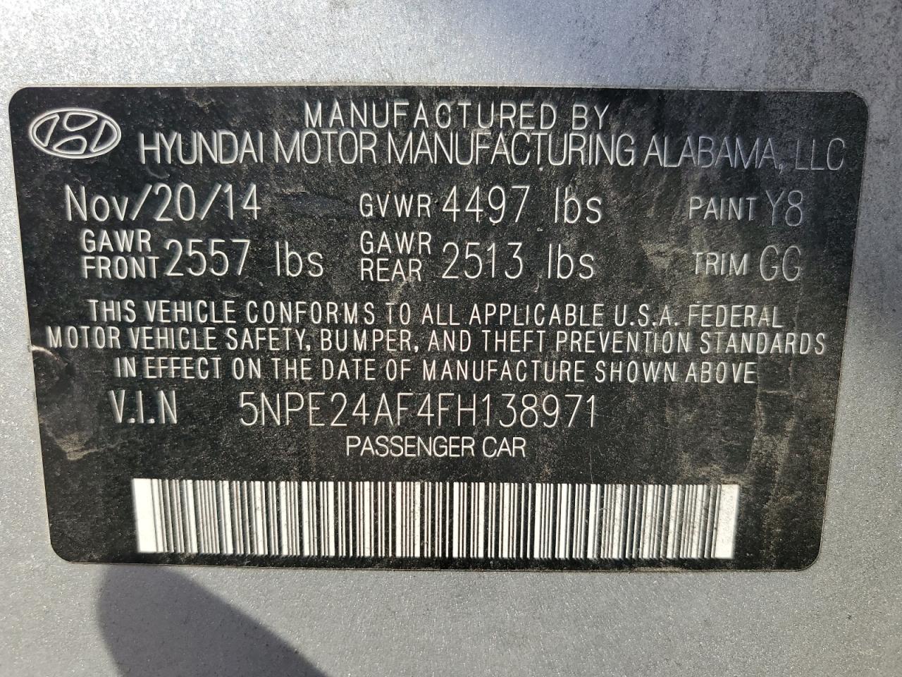 2015 Hyundai Sonata Se VIN: 5NPE24AF4FH138971 Lot: 66801964