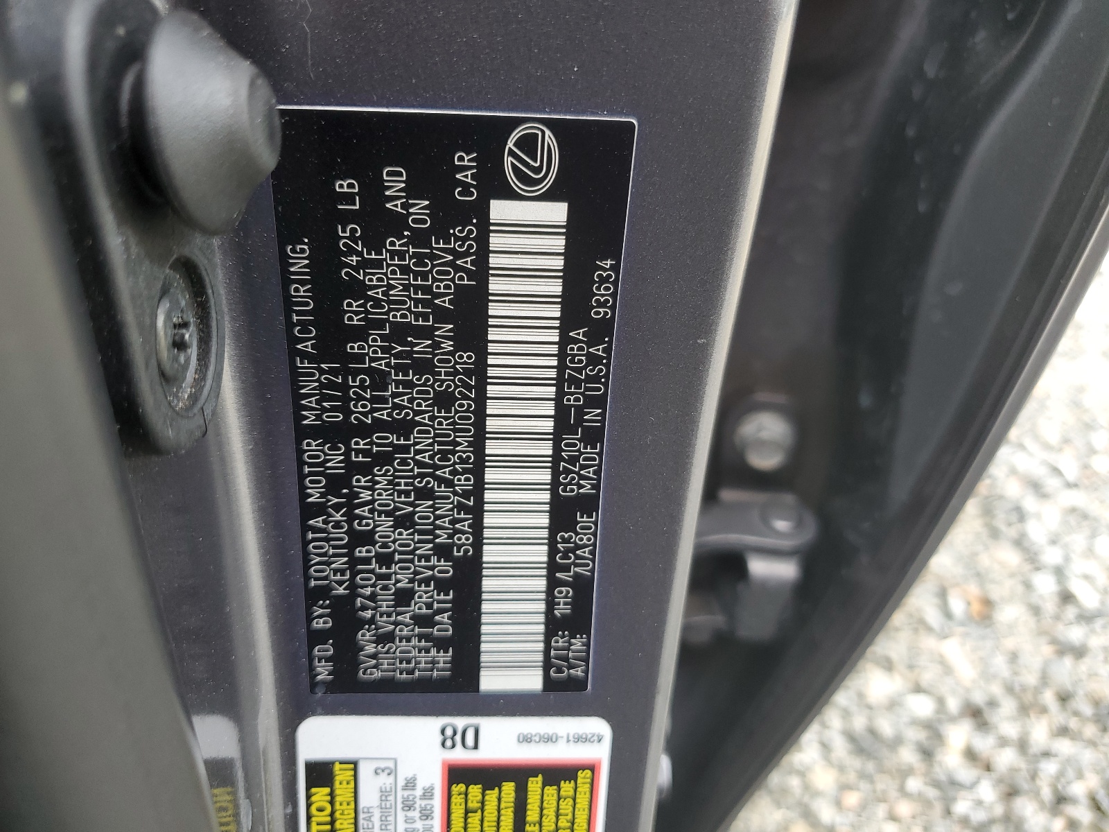 58AFZ1B13MU092218 2021 Lexus Es 350 Base