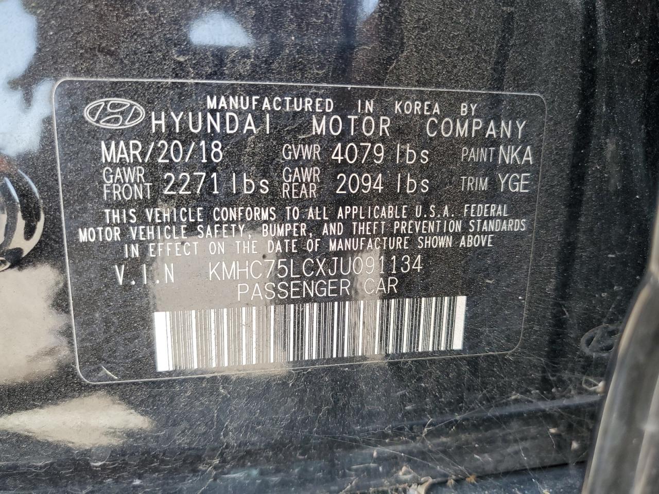 KMHC75LCXJU091134 2018 Hyundai Ioniq Sel