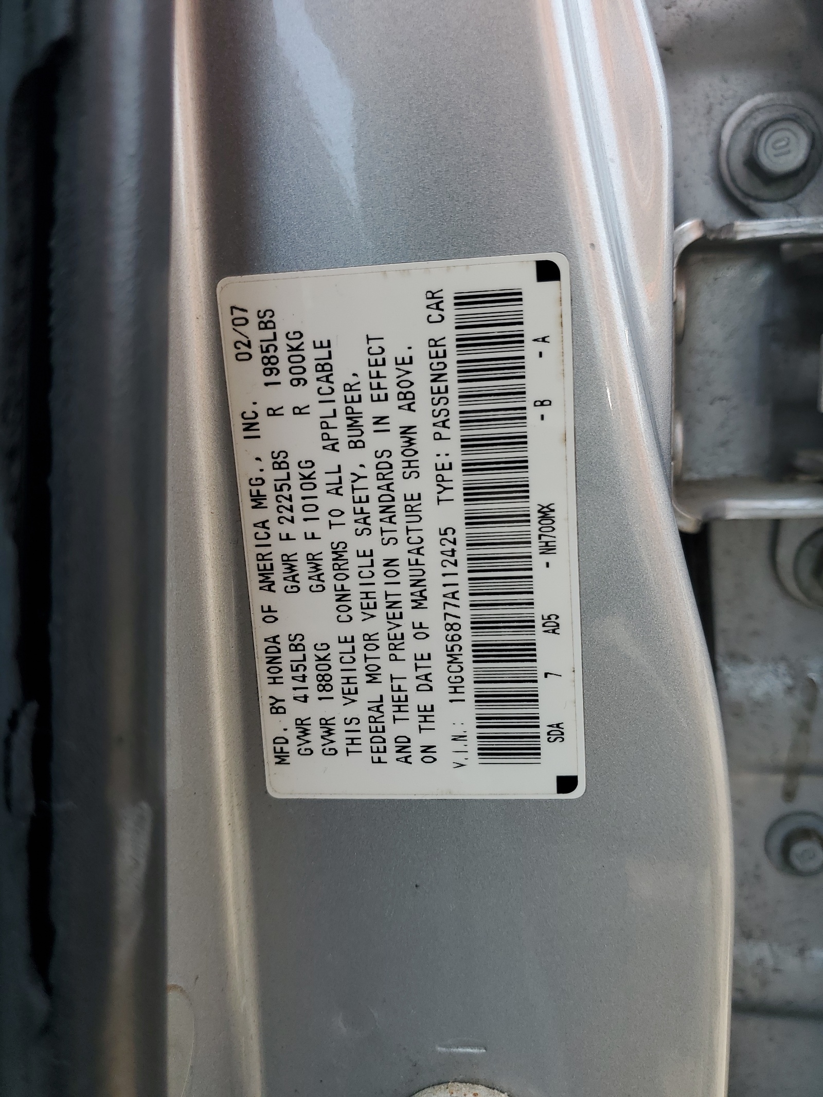 1HGCM56877A112425 2007 Honda Accord Ex