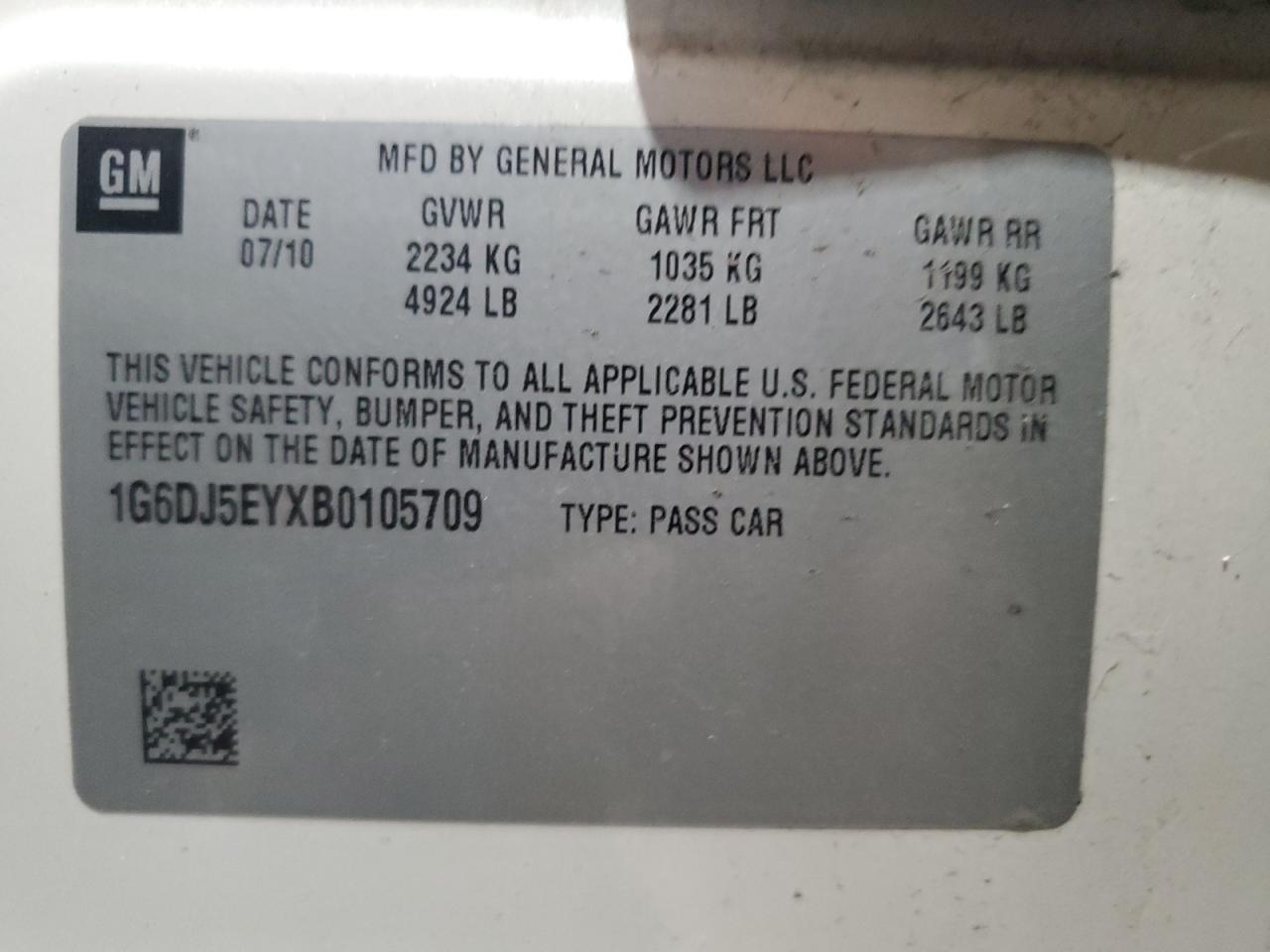 2011 Cadillac Cts Performance Collection VIN: 1G6DJ5EYXB0105709 Lot: 65261624