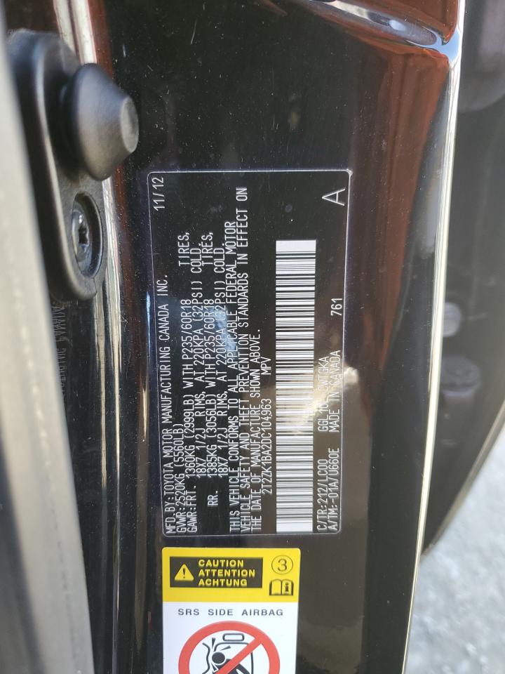 2013 Lexus Rx 350 VIN: 2T2ZK1BA2DC104963 Lot: 65569774