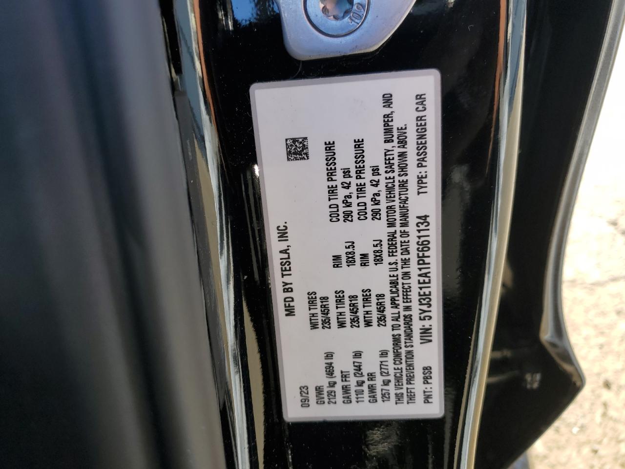 5YJ3E1EA1PF661134 2023 Tesla Model 3