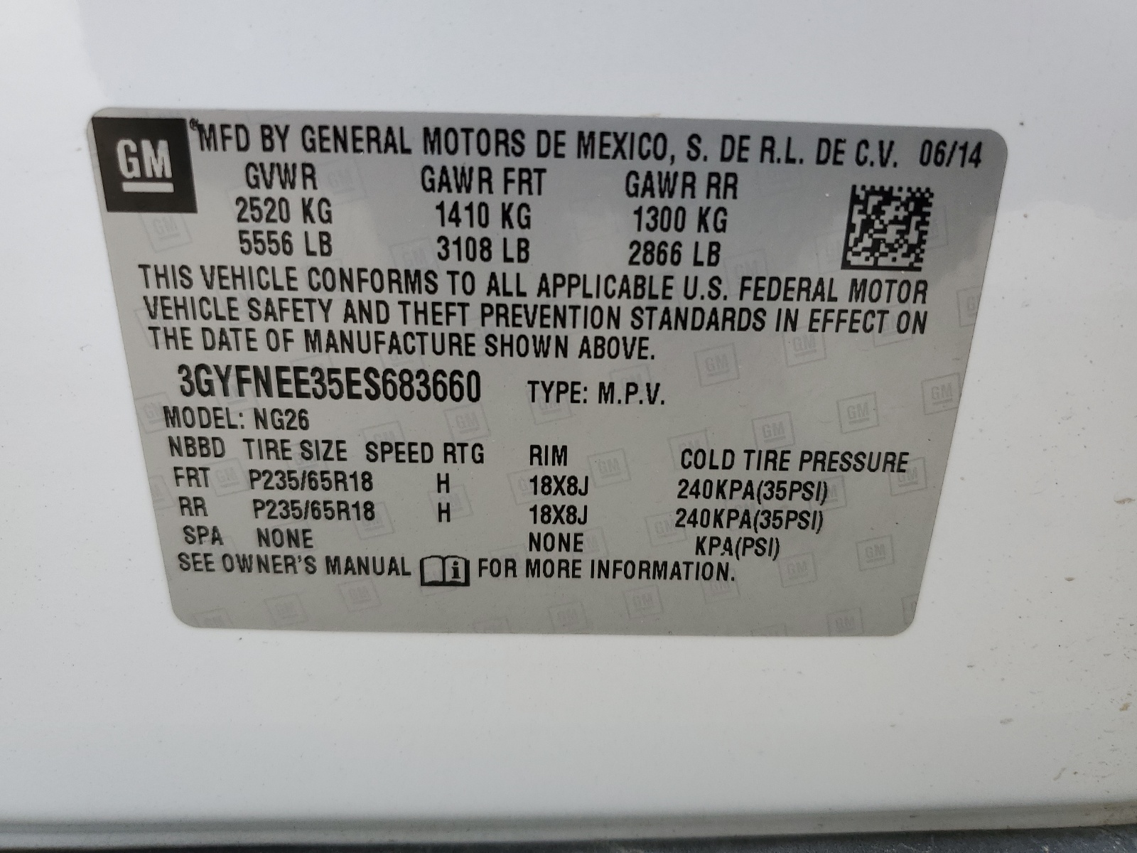 3GYFNEE35ES683660 2014 Cadillac Srx Luxury Collection