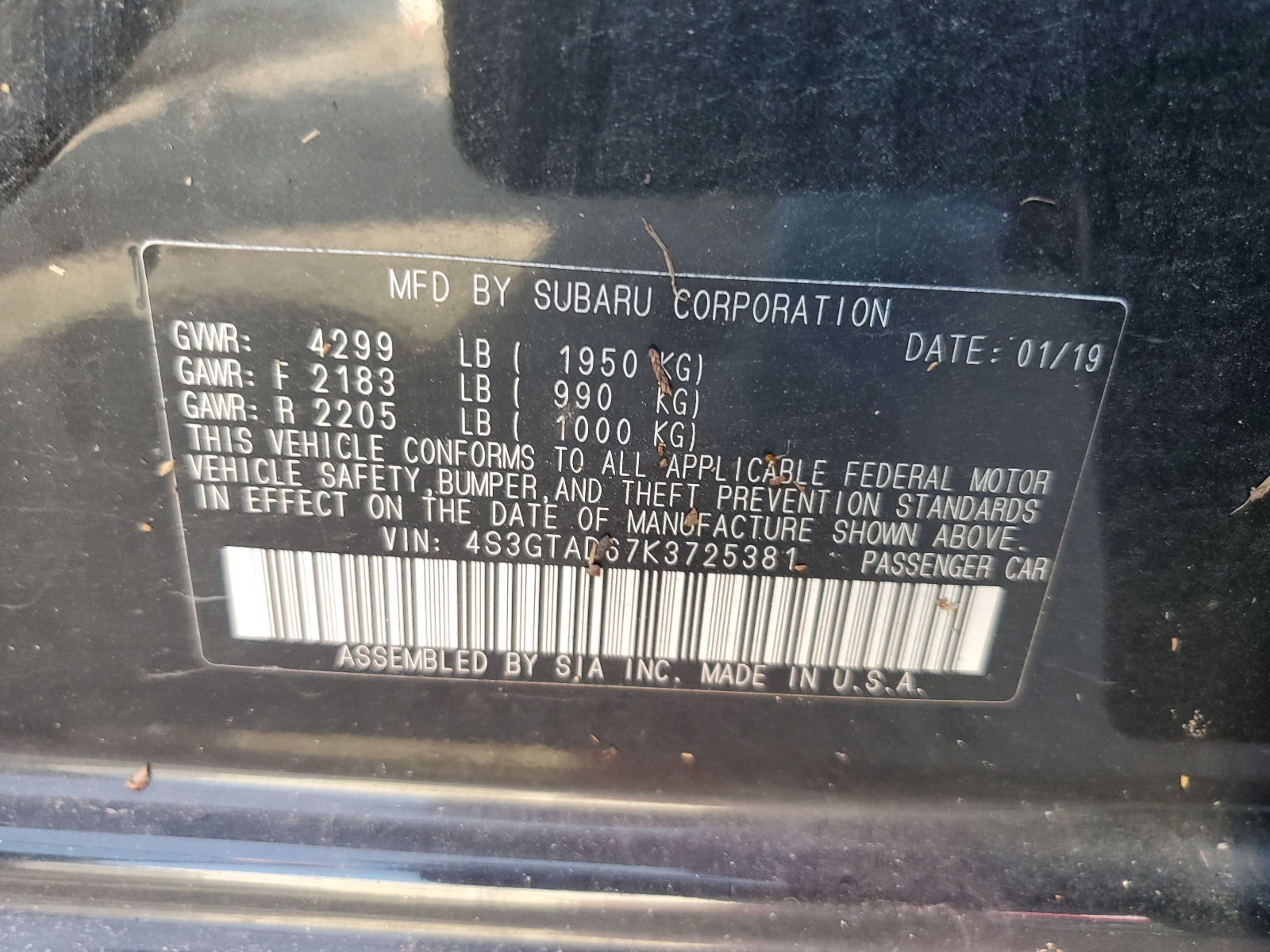 4S3GTAD67K3725381 2019 Subaru Impreza Premium